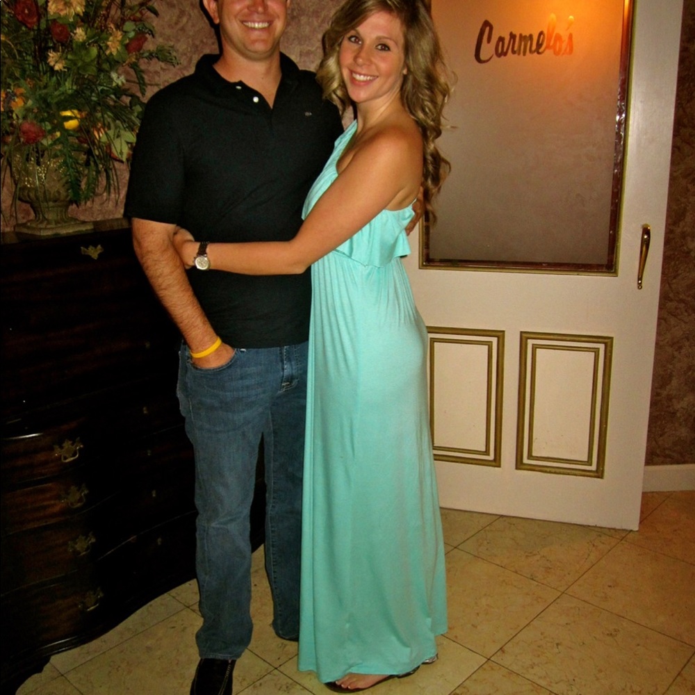 One shoulder teal maxi dress